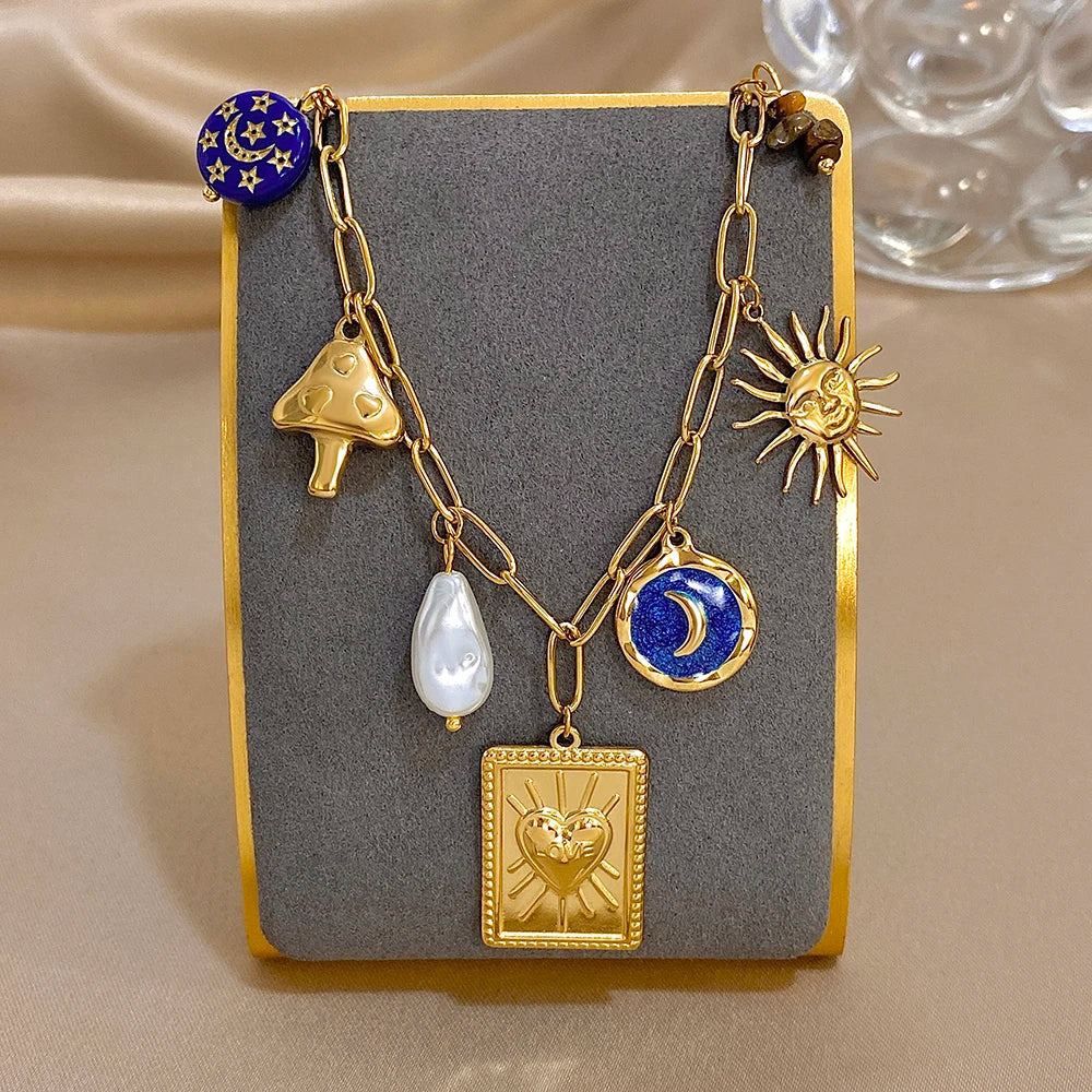 Moon & Heart Charm Necklace