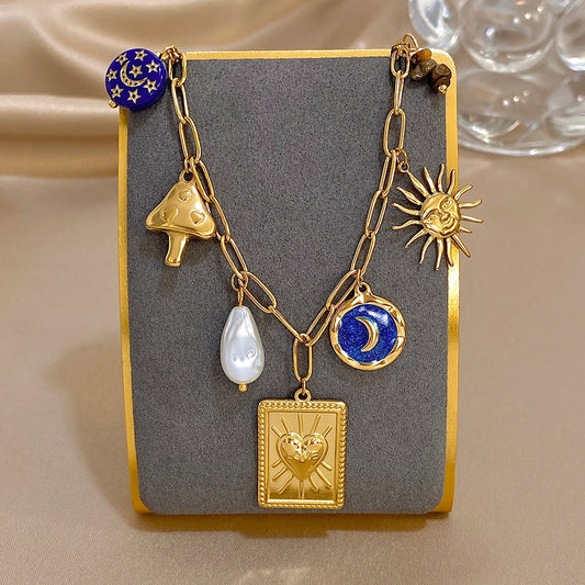 Moon & Heart Charm Necklace
