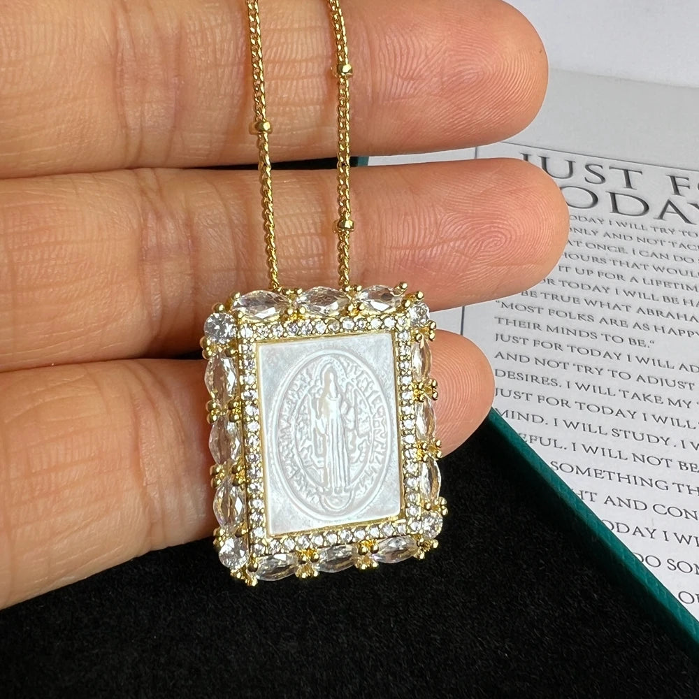 Religious Shell Medal Necklace