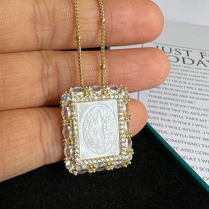 Religious Shell Medal Necklace