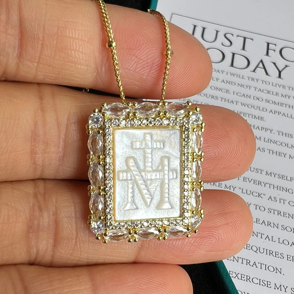 Religious Shell Medal Necklace
