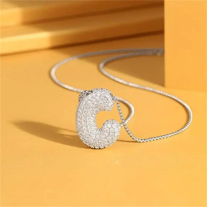 Rhinestone Bubble Initial Necklace