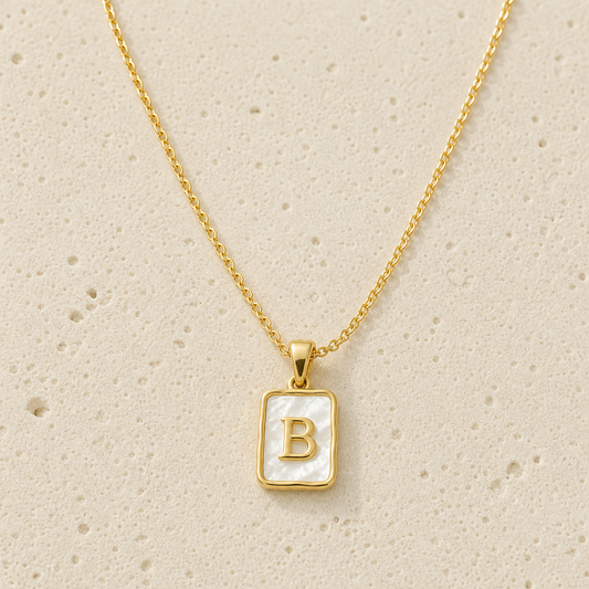 Mother of Pearl Initial Necklace by Corenia