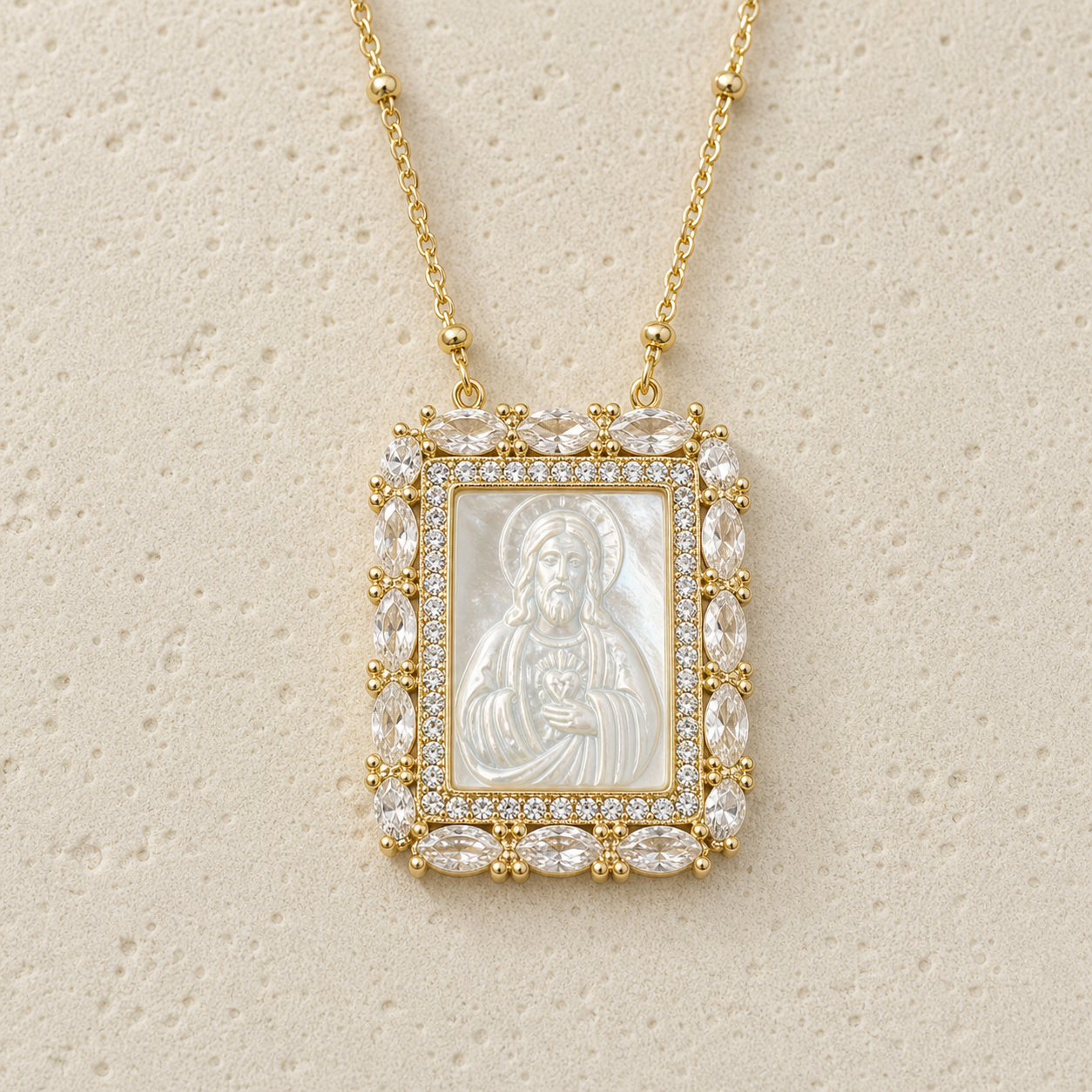 Religious Shell Medal Necklace by Corenia