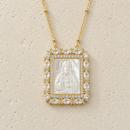 Religious Shell Medal Necklace by Corenia