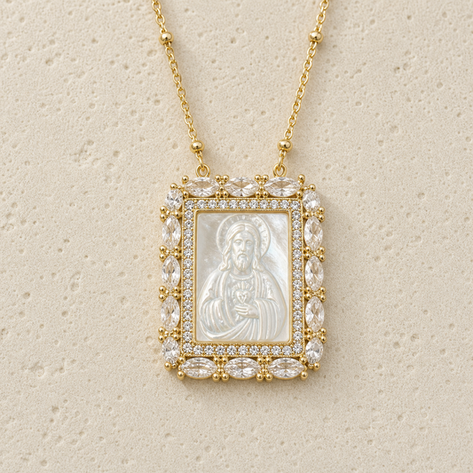 Religious Shell Medal Necklace by Corenia